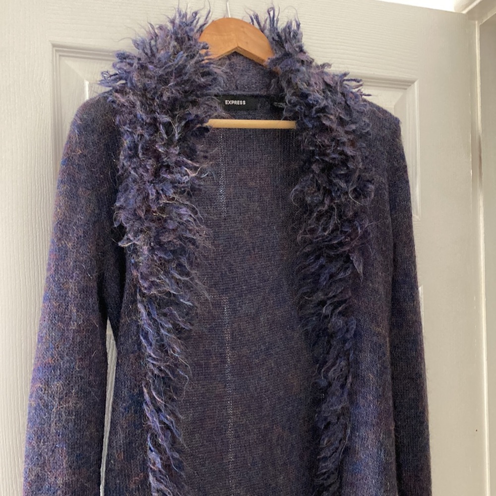 EXPRESS PURPLE MOHAIR OPEN DUSTER CARDIGAN XS Boho Kimono Duster Vintage